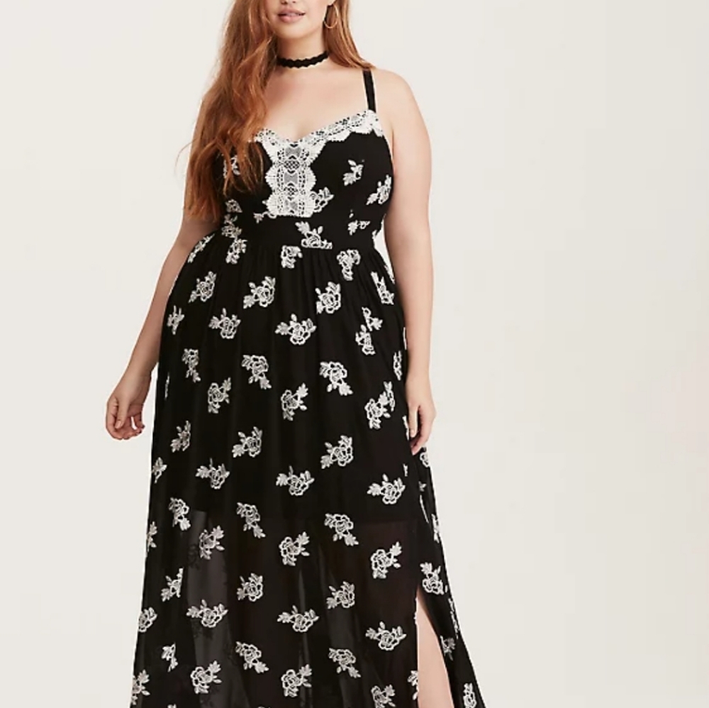 Torrid Chiffon Rose Embroidered Maxi Dress